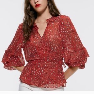 NWOT Zara Red Animal Print Blouse size S